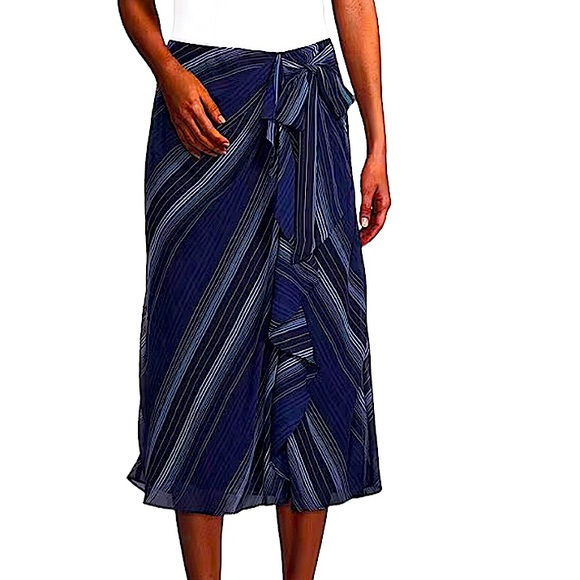 LAUREN RALPH LAUREN: NWT Stripe Georgette Cascading Ruffle...